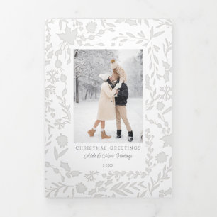 Tarjeta Tríptica Elegante invierno moderno Botánico Photo-Silver