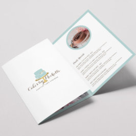 Tarjeta Tríptica Elegante pastel azul con panadería florals