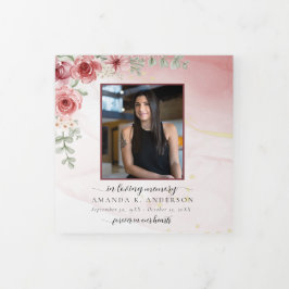 Tarjeta Tríptica En memoria amorosa Funeral de la flor roja Rubor