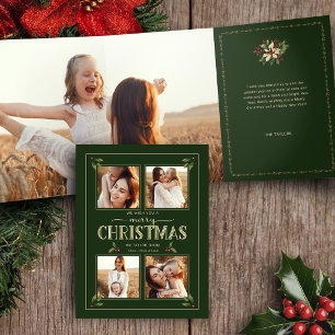 Tarjeta Tríptica Estilo Vintage Elegante Feliz Navidad 4-Fotos 
