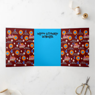 Tarjeta Tríptica Feliz 4º cumpleaños, #4 cumpleaños rojo oscuro