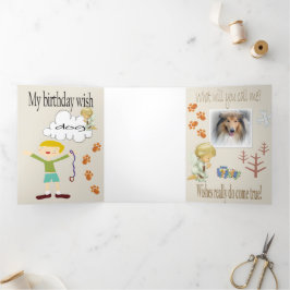 Tarjeta Tríptica Feliz cumpleaños deseando un perro