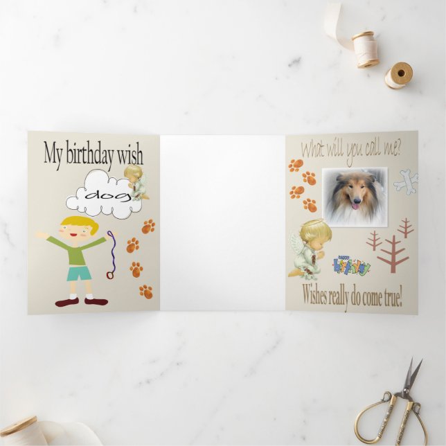 Tarjeta Tríptica Feliz cumpleaños deseando un perro (Interior)