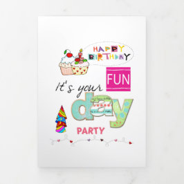 Tarjeta Tríptica Feliz cumpleaños Diversión Cupakes Tri-Fold Card