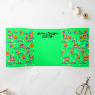 Tarjeta Tríptica Feliz décimo cumpleaños, #10 verde