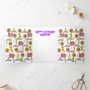 Tarjeta Tríptica Feliz primer cumpleaños, #1 cumpleaños blanco