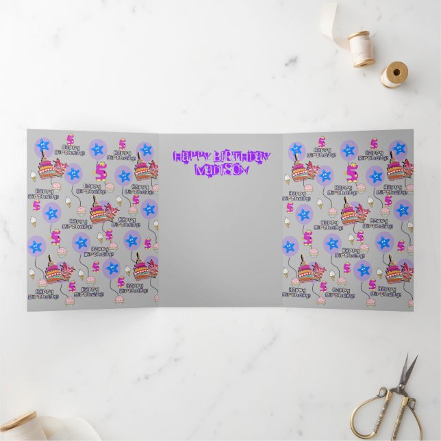 Tarjeta Tríptica Feliz quinto cumpleaños, #5 (Interior)