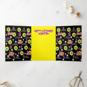 Tarjeta Tríptica Feliz quinto cumpleaños, #5 negro