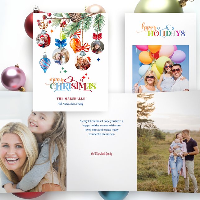 Tarjeta Tríptica Festive Merry Christmas Pine & Baubles 4 Photo (Subido por el creador)