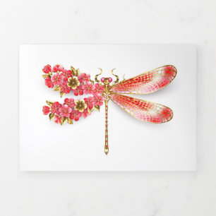 Tarjeta Tríptica Flor libélula con sakura de joyas
