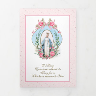 Tarjeta Tríptica Floral de oración de la Virgen Religiosa María Cat