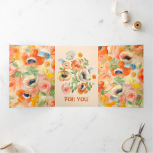 Tarjeta Tríptica Flores de primavera naranja