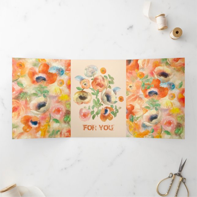 Tarjeta Tríptica Flores de primavera naranja (Interior)