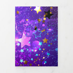 Tarjeta Tríptica Fondo de papel de aluminio púrpura con estrellas