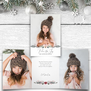 Tarjeta Tríptica Foto botánica de Navidades de Modern Peace & Joy