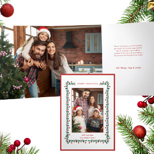 Tarjeta Tríptica Foto botánica festiva de Navidad en rojo/verde 