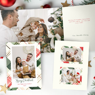 Tarjeta Tríptica Foto de Plaid Navideño en Acuarela Festiva 