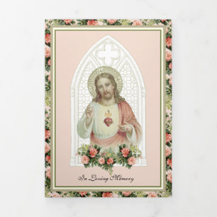 Tarjeta Tríptica Funeral Católico de Jesús Sagrado Triple veces