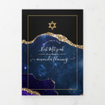 Tarjeta Tríptica Galaxy Agate Bat Mitzvah Foto<br><div class="desc">Galaxy purpurina falso agate invitación mitzvah murciélago de piedra con elegante personalizable de tipografía de escritura a mano a los detalles de su evento. Se recomiendan fotos en formato vertical.</div>