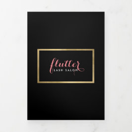 Tarjeta Tríptica Glam Black Pink Gold Lash Salon Brochure