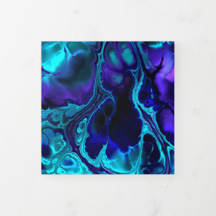 Tarjeta Tríptica Groovy Boho Vibrant Blue Monocrome Marble fractal
