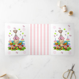 Tarjeta Tríptica Happy Birthday FUN Pink Cakecupake Tri-Fold Card