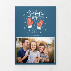 Tarjeta Tríptica Hygge Mittens Tri Fold Navidad