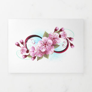 Tarjeta Tríptica Infinito con las flores de flores de Sakura Blosso