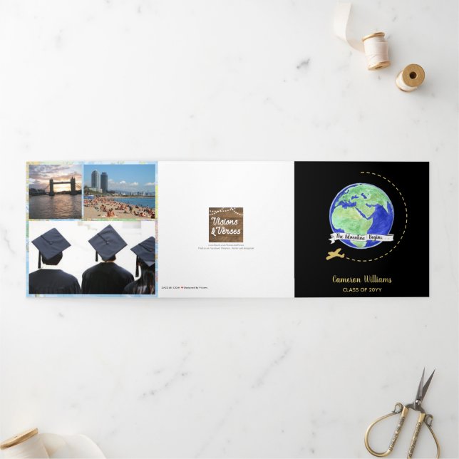 Tarjeta Tríptica La aventura comienza foto de graduación (Exterior)