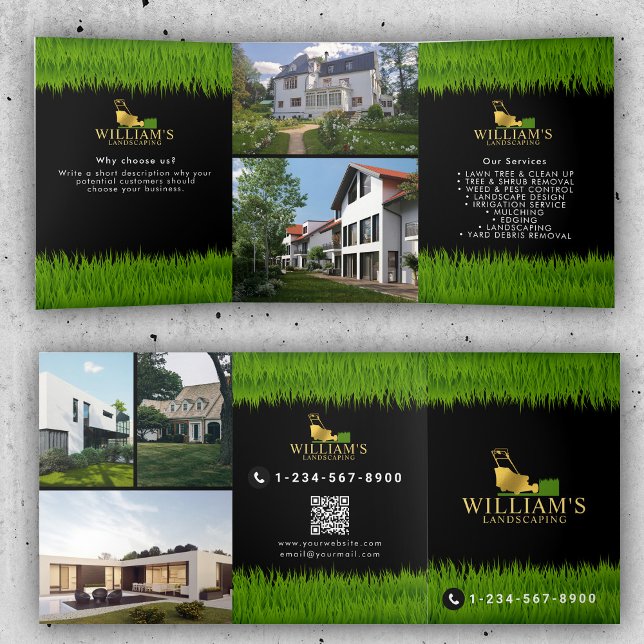 Tarjeta Tríptica Lawn Mowing Cutting Services Lawn 3 Gold Brochure (Lawn Mowing Cutting Services Lawn Care Brochure)