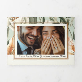 Tarjeta Tríptica Lujo exuberante, Lirio Tigre y Mint, Boda Triple I