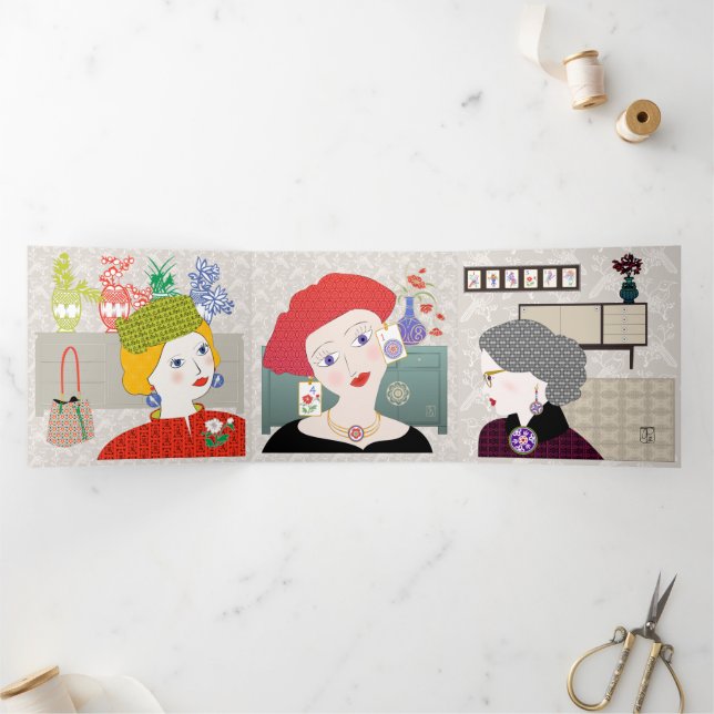 Tarjeta Tríptica Mah Jongg Ladies Trifold Card (Interior)