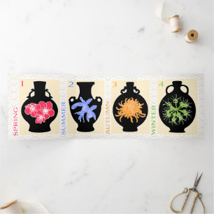 Tarjeta Tríptica Mah Jongg Vases Triple Card