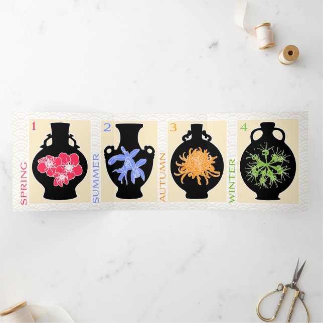 Tarjeta Tríptica Mah Jongg Vases Triple Card (Interior)