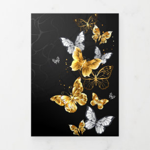 Tarjeta Tríptica Mariposas doradas y blancas