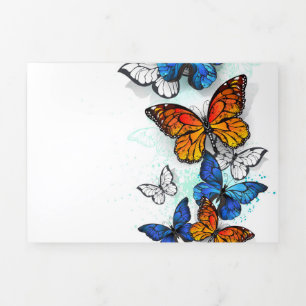 Tarjeta Tríptica Mariposas voladoras Morpho y Monarca