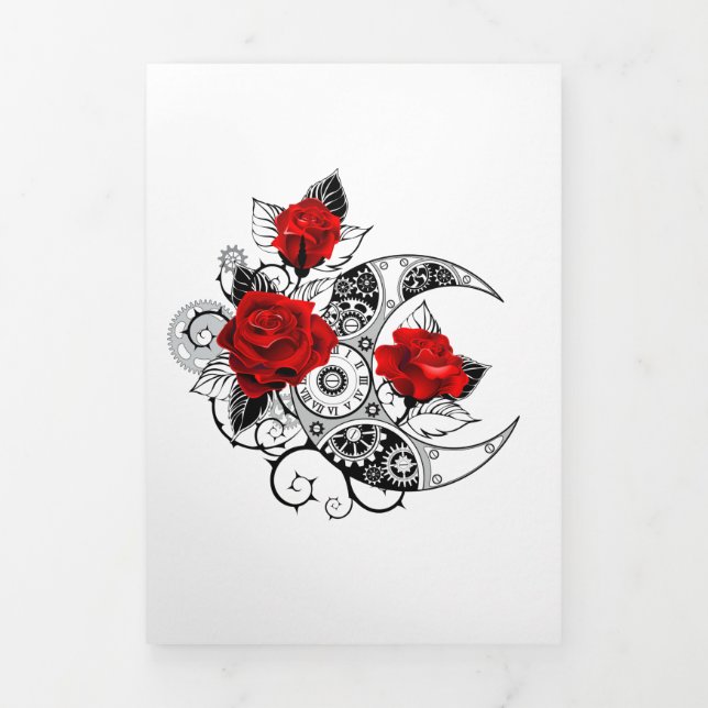 Tarjeta Tríptica Media luna mecánica con rosas rojas (Foto de portada)