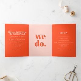 Tarjeta Tríptica Minimalist Orange Pink Formal Wedding