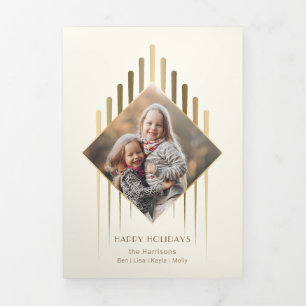Tarjeta Tríptica Moda moderna: Golpes de oro con foto en forma de d