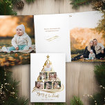 Tarjeta Tríptica Moderna Faux Gold Christmas Tree Family Multiphoto<br><div class="desc">Haz que tus saludos de Navidad destaquen este singular collage de fotos de vacaciones que incluye un estilizado árbol de Navidad moderno hecho de remolinos en una plantilla de estilo falso dorado martillo para seis fotos familiares cuadradas. Incluye el saludo "Feliz Navidad" en letra de caligrafía de oro personalizado y...</div>