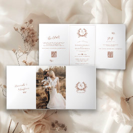 Tarjeta Tríptica Monograma de Terra Cotta Foto Código QR RSVP/Detal