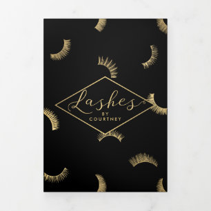 Tarjeta Tríptica Montones de azotes salon negro/oro brochure