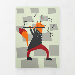 Tarjeta Tríptica Música Arte Un Zorro Y Flauta