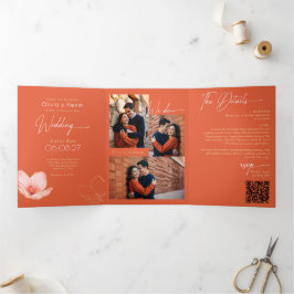 Tarjeta Tríptica Naranja brillante boda completo de la puesta de so