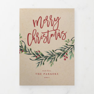 Tarjeta Tríptica Navidades en franja vacacional moderna foto tarjet