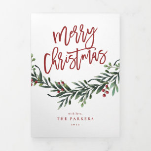 Tarjeta Tríptica Navidades en franja vacacional moderna foto tarjet