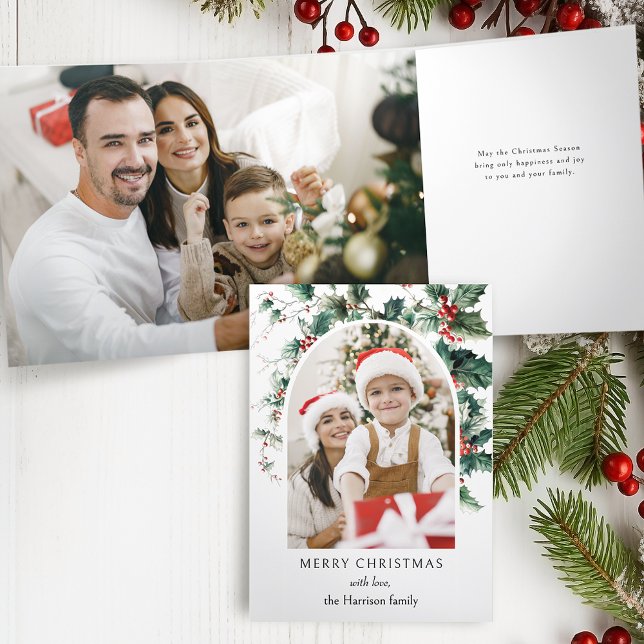 Tarjeta Tríptica Navidades modernos Foto Arch con Holly (Subido por el creador)