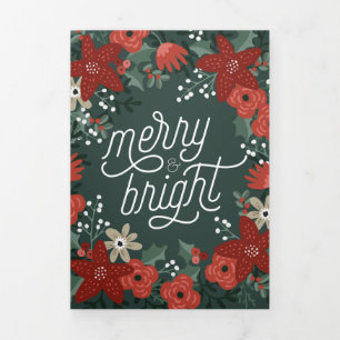 Tarjeta Tríptica Navidades Poinsettia Foliage Holiday Tri Fold
