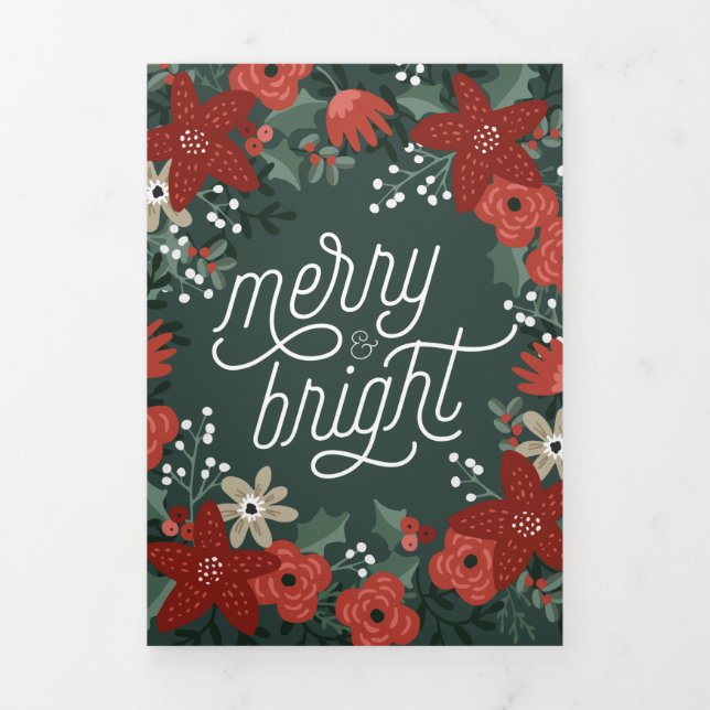 Tarjeta Tríptica Navidades Poinsettia Foliage Holiday Tri Fold (Foto de portada)