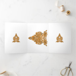 Tarjeta Tríptica Paisley Floral Art ・ Naranja Boho Decoración